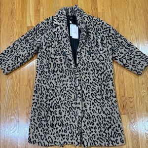 Leopard Print Teddy Coat in Taupe and Black